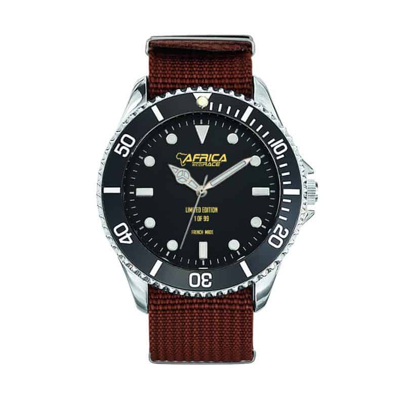 Montre Africa Eco Race Cadran Noir Bracelet Marron
